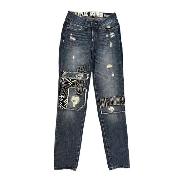 Vintage Reunion‎ Rewash Size 0 Distressed Patchwork Jeans - Picture 1 of 3